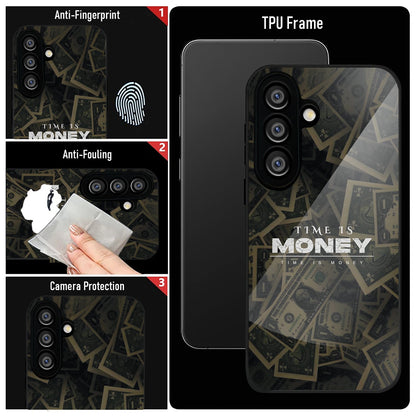 Samsung Galaxy A56 Premium Acrylic Shockproof Glass Back Case (Time Is Money)