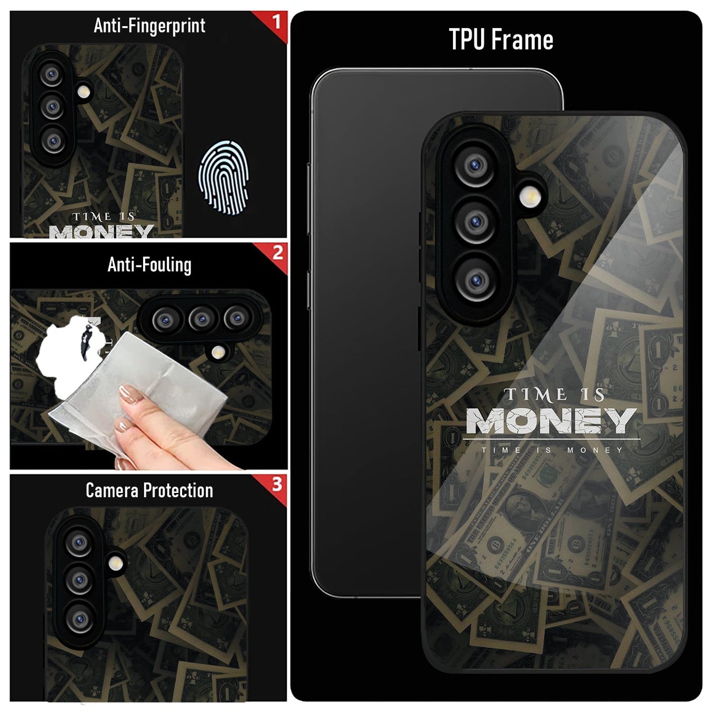 Samsung Galaxy A36 5G Premium Acrylic Shockproof Glass Back Case (Time Is Money)