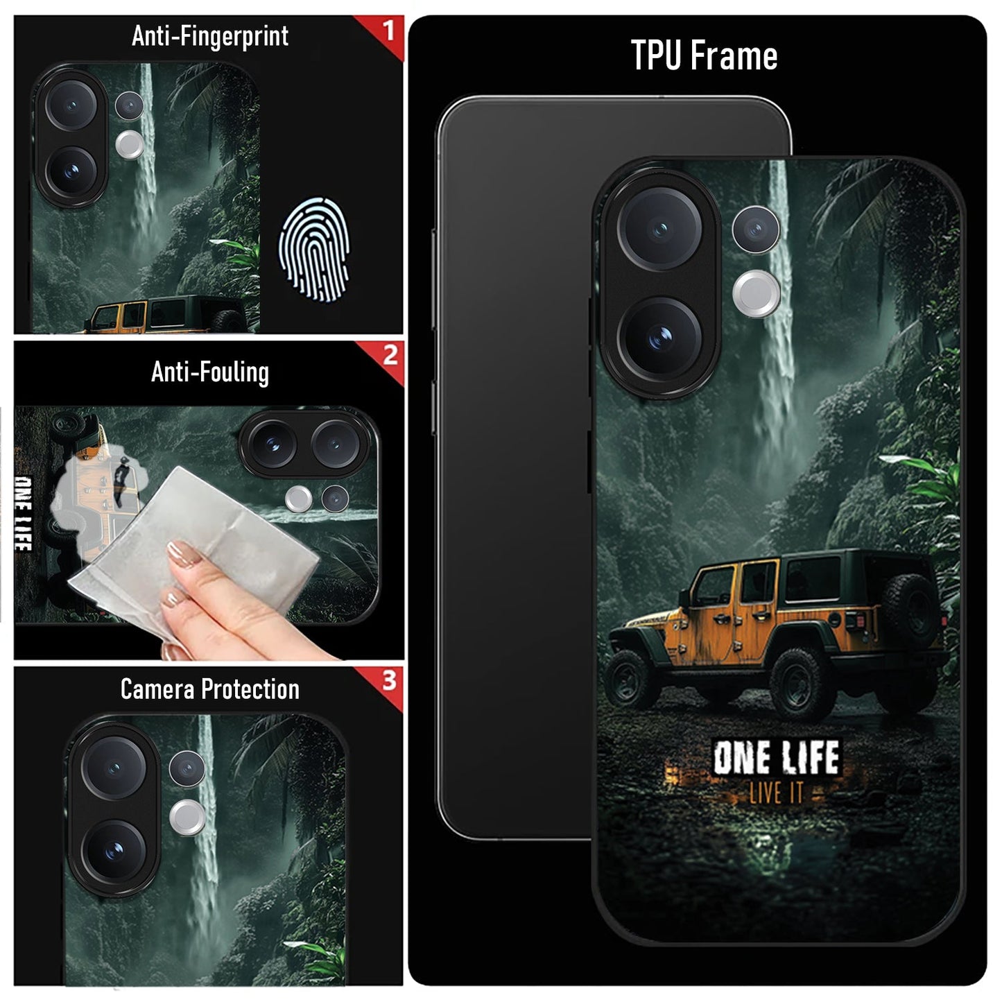 Vivo V60 5G Premium Acrylic Shockproof Glass Back Case (Jeep Case)