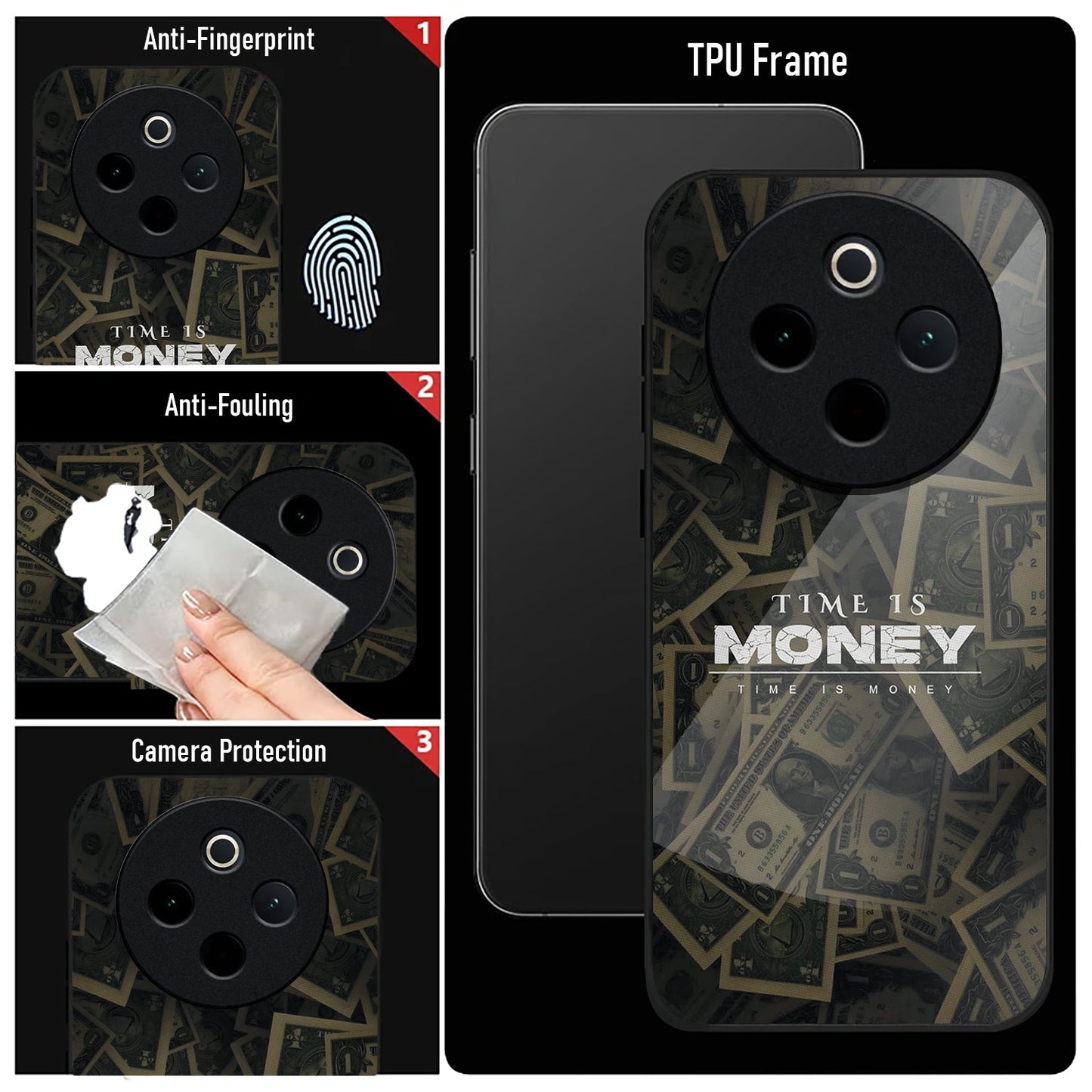 Vivo T4 5G Premium Acrylic Shockproof Glass Back Case (Time is Money)