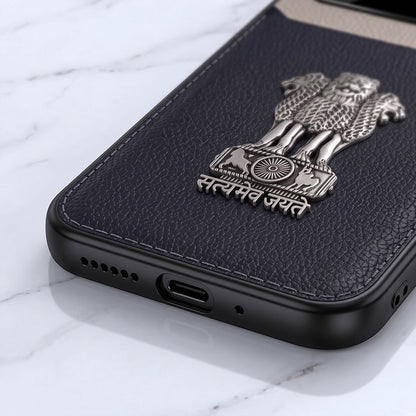 Oppo A59 5G Satyamev Jayate 3D Metal Leather Back Case
