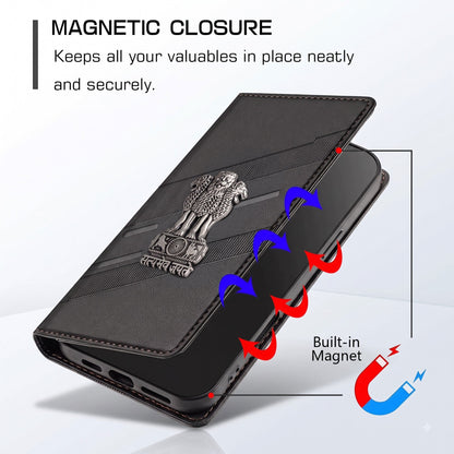Samsung Galaxy A36 5G Satyamev Jayate 3D Emblem Magnetic Flip Wallet Case