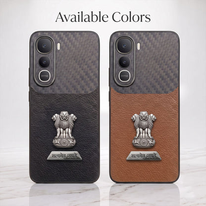 Vivo Y400 Pro 5G Satyamev Jayate 2-in-1 Emblem Carbon Fiber Leather Phone Case