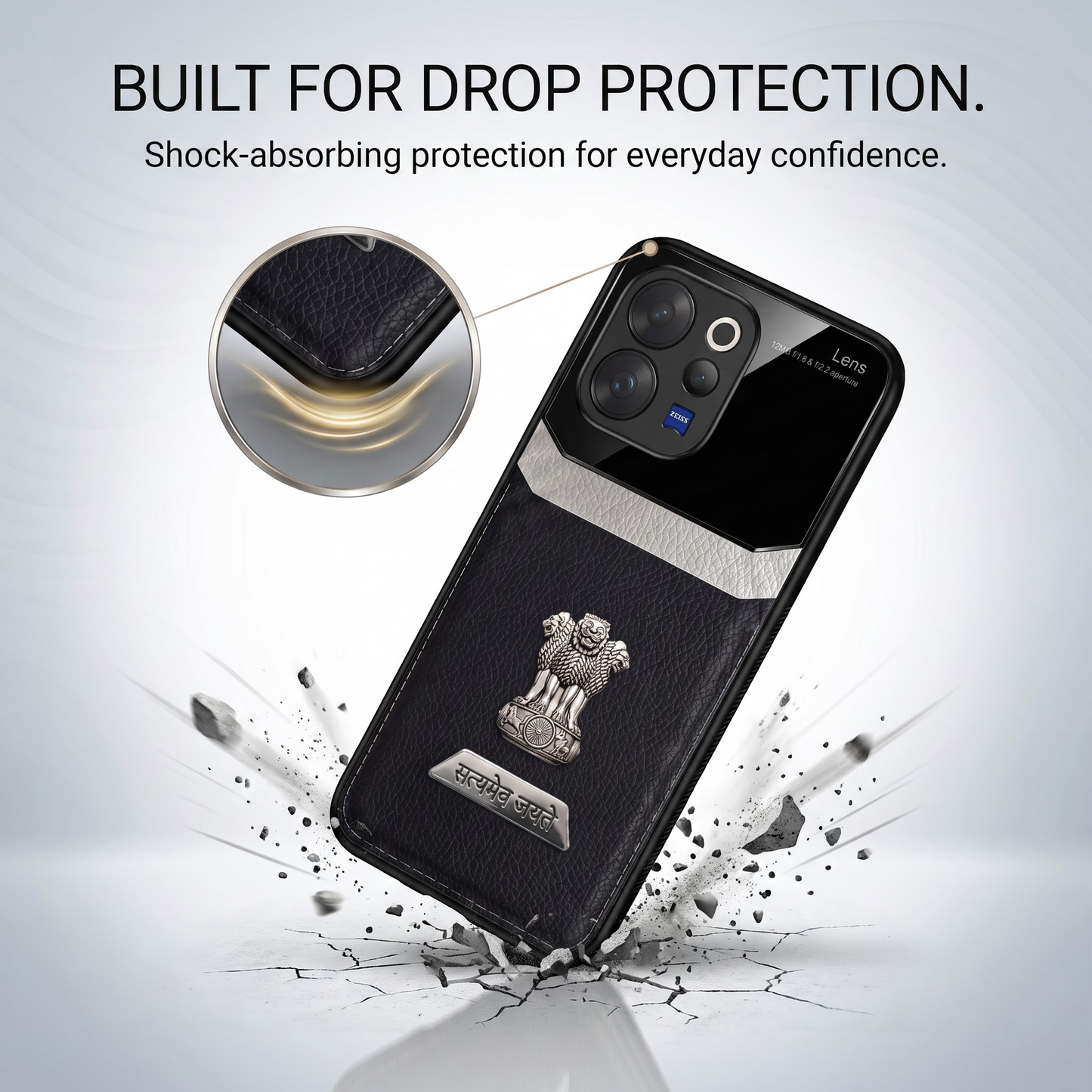 Vivo V70 5G Satyamev Jayate 2-in-1 Emblem Leather Lens Protective Back Case