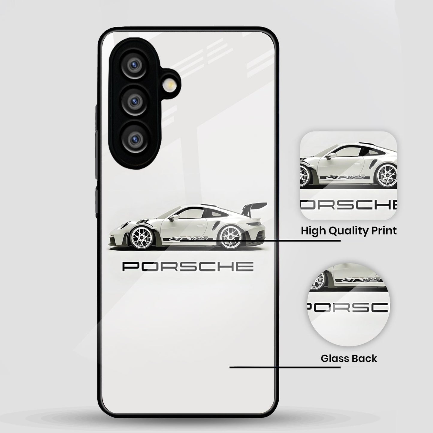 Samsung Galaxy A36 5G Premium Acrylic Shockproof Glass Back Case (White Porsche)