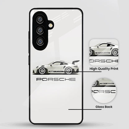 Samsung Galaxy A36 5G Premium Acrylic Shockproof Glass Back Case (White Porsche)