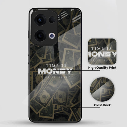 Oppo Reno 13 5G Premium Acrylic Shockproof Glass Back Case (Time is Money)