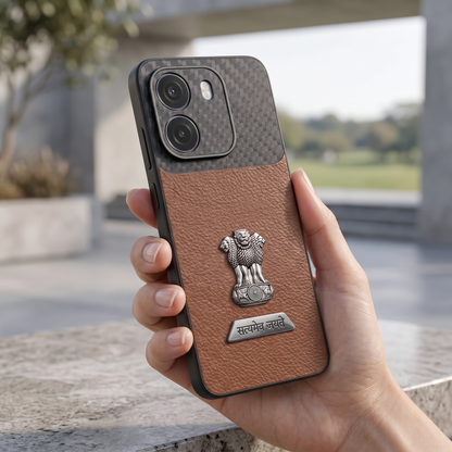 Oppo K14 5G Satyamev Jayate 2-in-1 Emblem Carbon Fiber Leather Phone Case