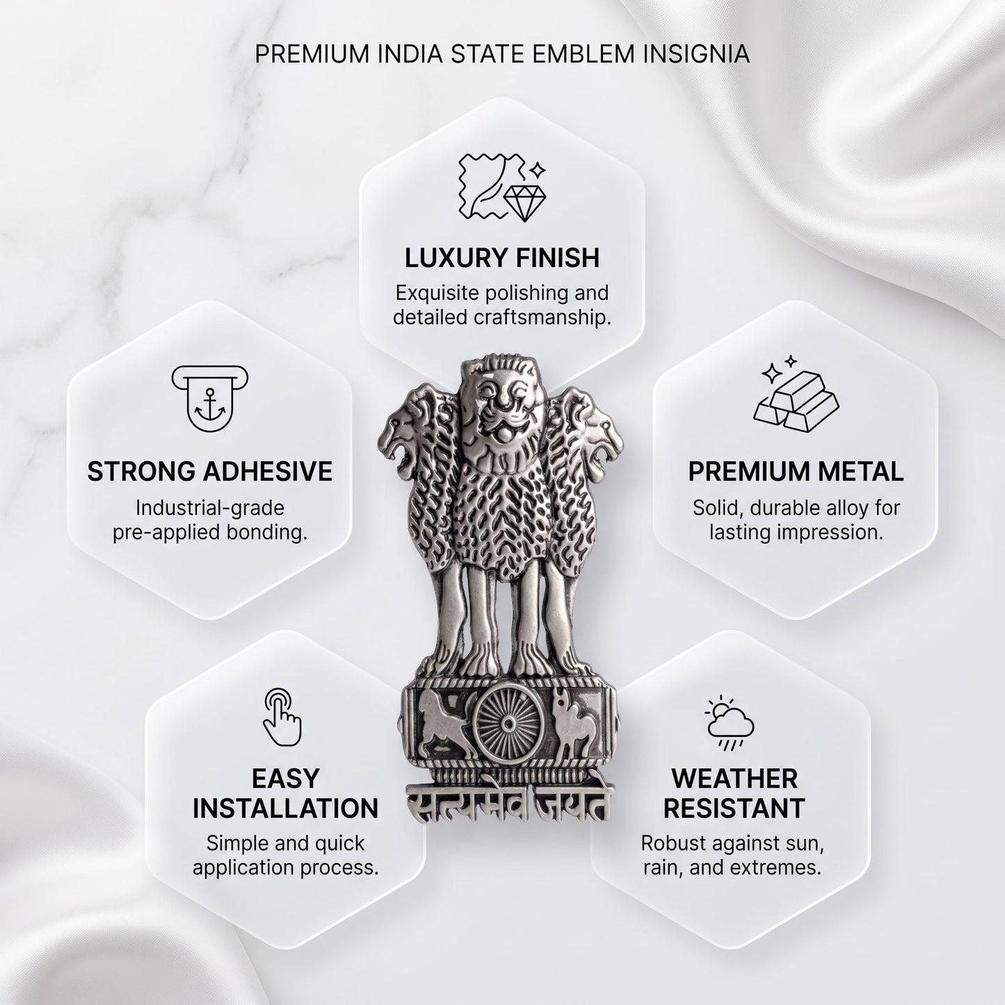 Samsung Galaxy A35 5G Compatible Satyamev Jayate 3D Metal Emblem Sticker