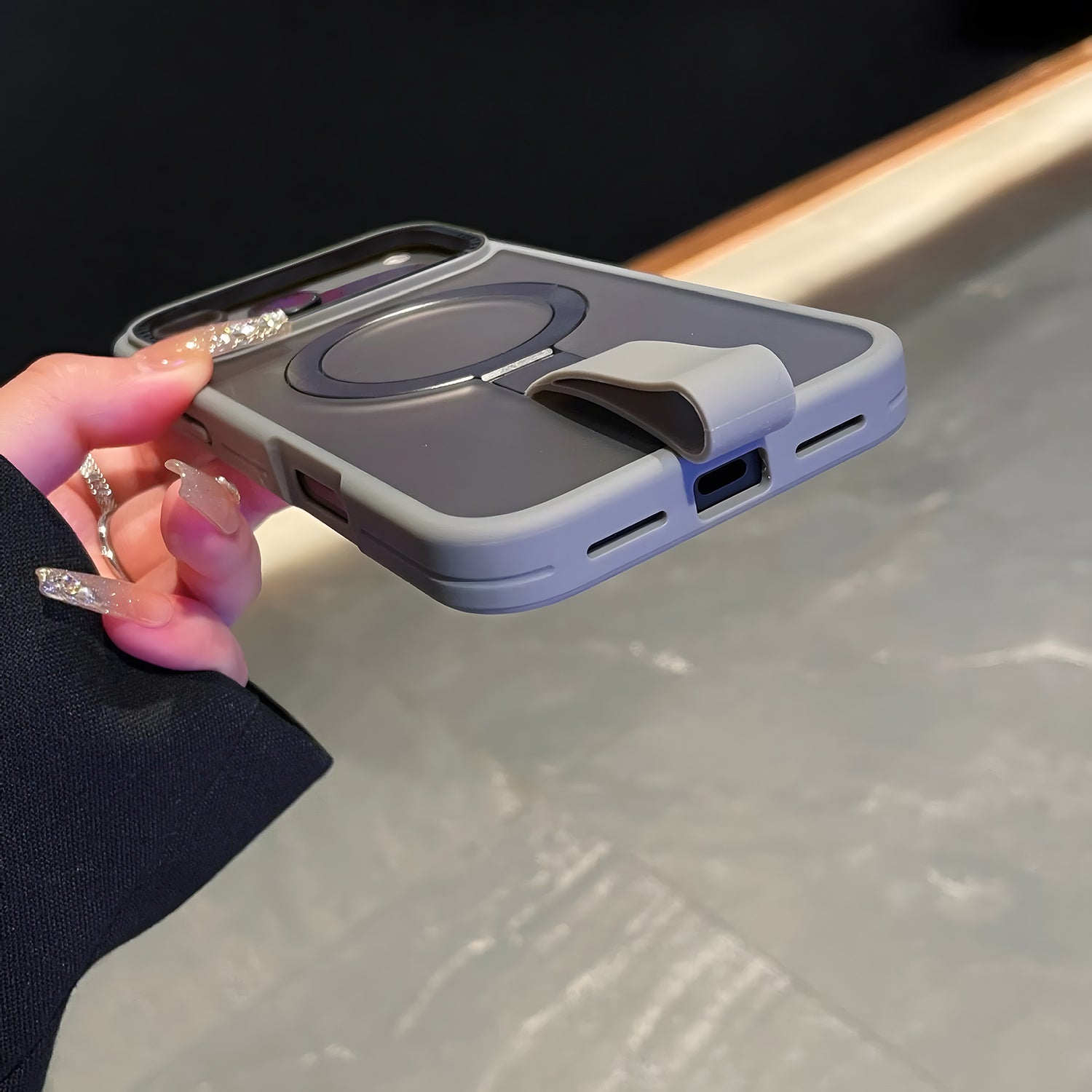 Anti-slip grip band case for iPhone 17 Pro and Pro Max.