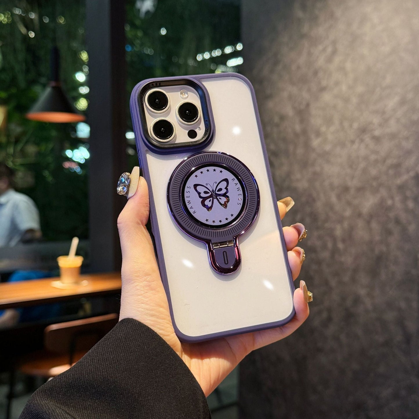 iPhone 16 Pro / 16 Pro Max Luxury Butterfly Ring Stand Shockproof Magnetic Case