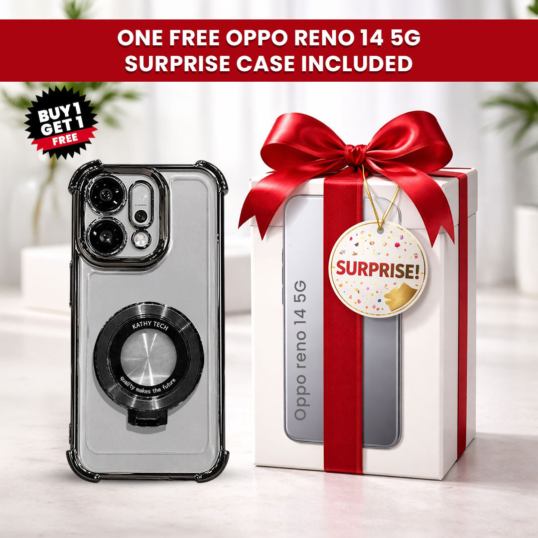 Oppo Reno14 5G Original Luxury Magnifier Ring Stand Shockproof Airbags Corner Case (Buy 1 Get 1 Surprise Cover)