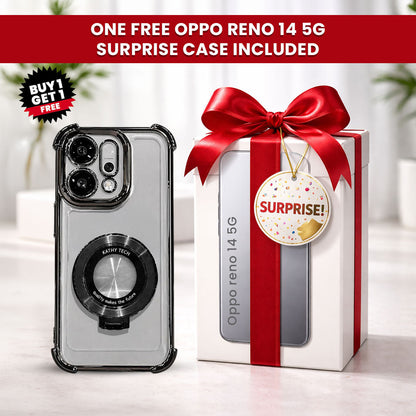 Oppo Reno14 5G Original Luxury Magnifier Ring Stand Shockproof Airbags Corner Case (Buy 1 Get 1 Surprise Cover)