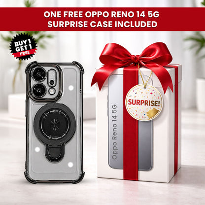 Oppo Reno 14 5G Luxury Four Corner Invincible Bracket Ring Stand Case(Buy 1 Get 1 Surprise Cover)