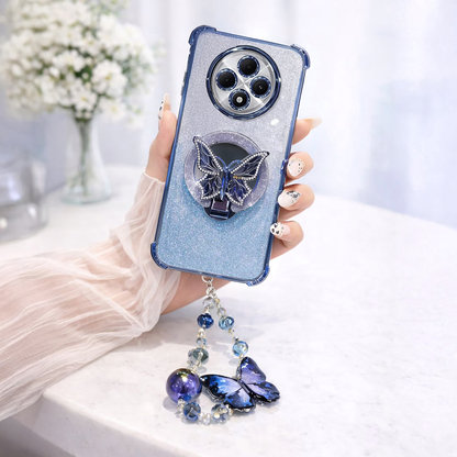 Oppo F27 Pro+ 5G Shockproof Shimmer Butterfly Stand Case with Charm Strap