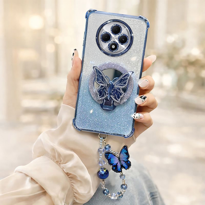 Oppo F27 Pro+ 5G Shockproof Shimmer Butterfly Stand Case with Charm Strap
