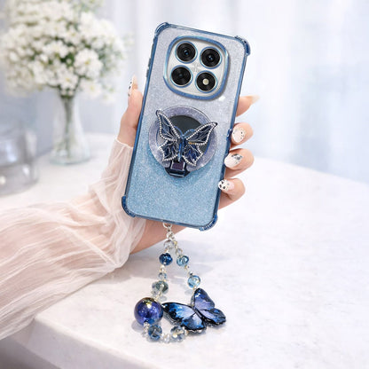Oppo F29 Pro 5G Shockproof Shimmer Butterfly Stand Case with Charm Strap