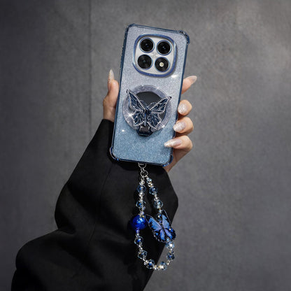 Oppo F29 Pro 5G Shockproof Shimmer Butterfly Stand Case with Charm Strap