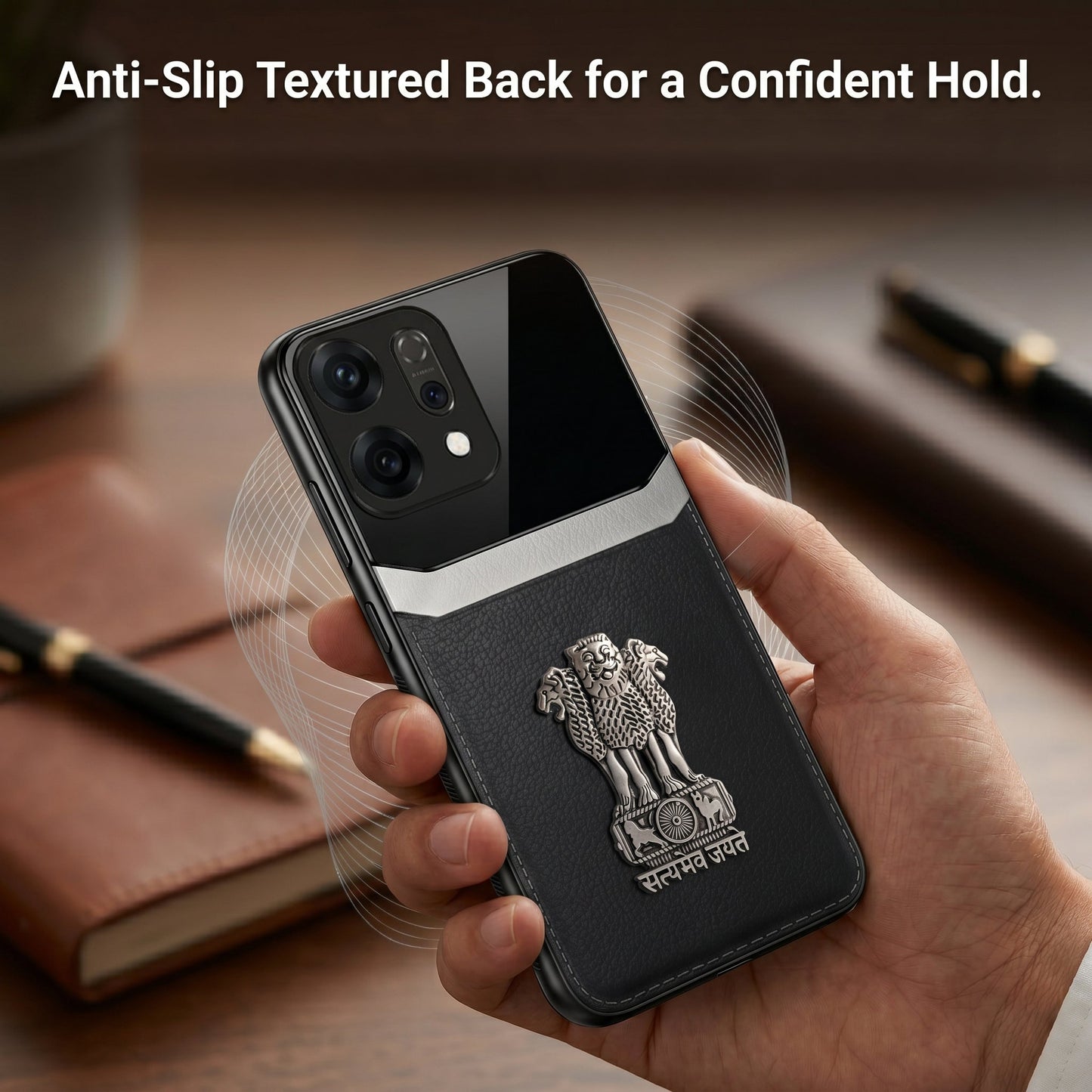 Oppo Reno 14 5G Satyamev Jayate 3D Metal Leather Back Case