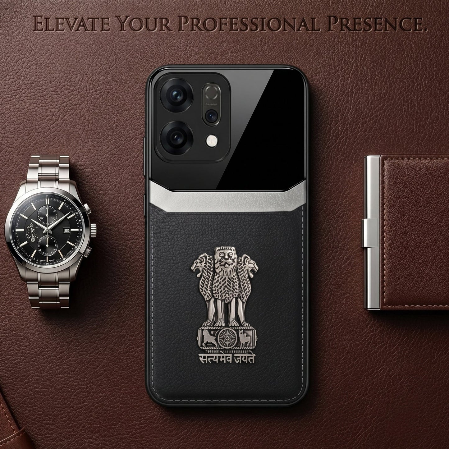 Oppo Reno 14 5G Satyamev Jayate 3D Metal Leather Back Case