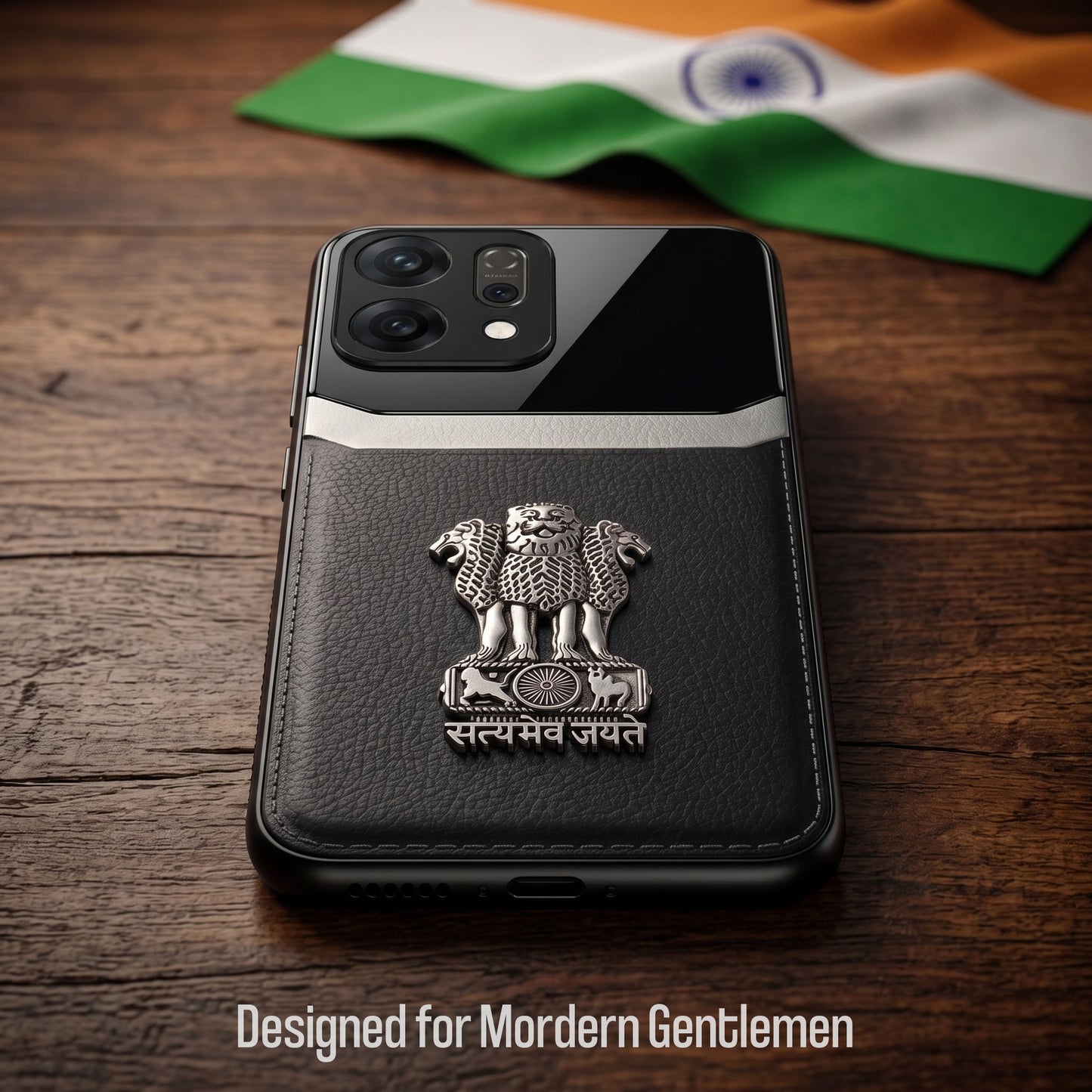 Oppo Reno 14 5G Satyamev Jayate 3D Metal Leather Back Case