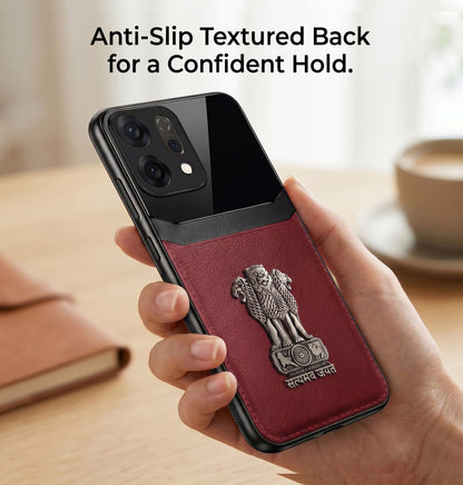 Oppo Reno 14 5G Satyamev Jayate 3D Metal Leather Back Case