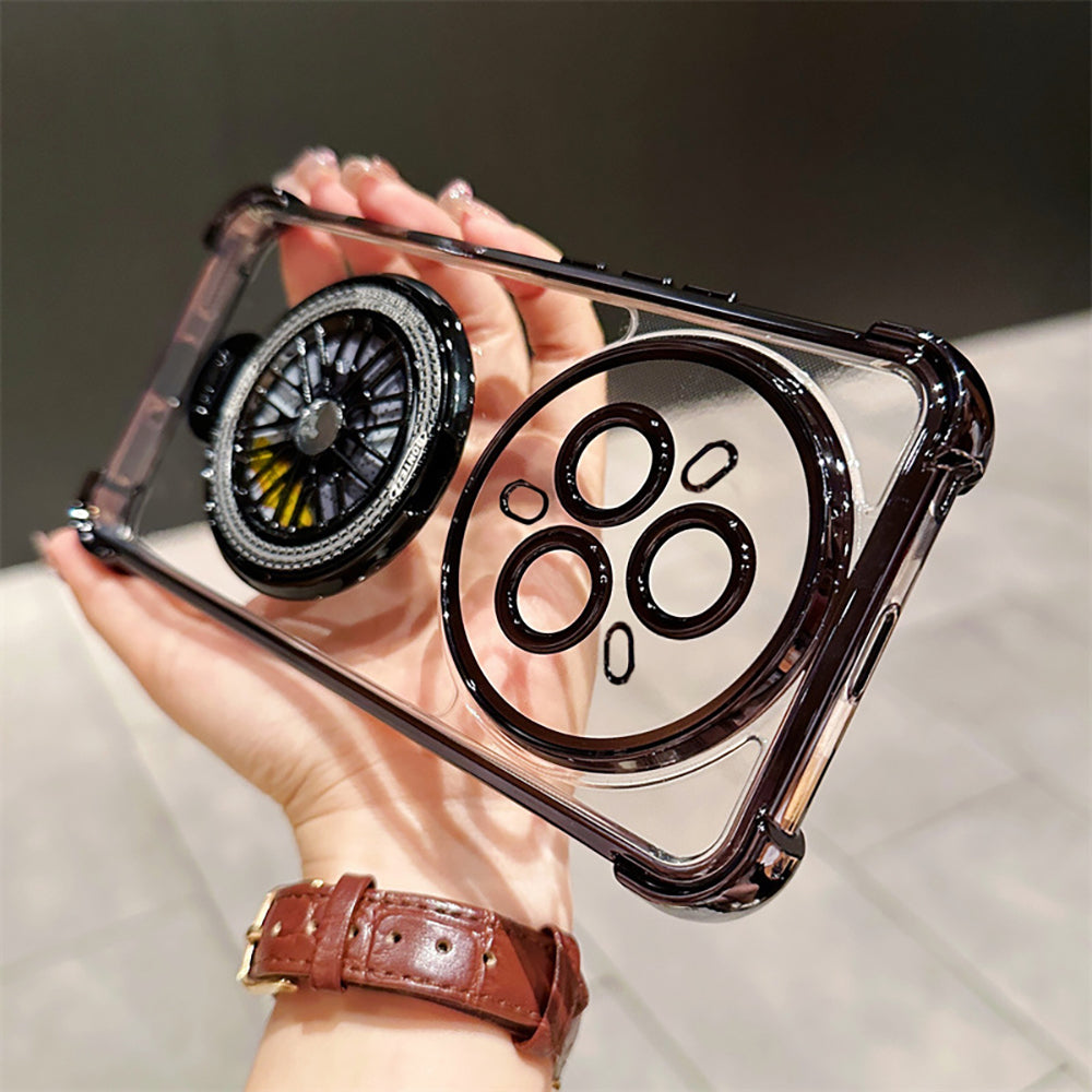 Stylish Realme 14 Pro+ 5G back cover with fun rotating ring stand and soft air-cushioned edges for comfortable grip and impact safety.