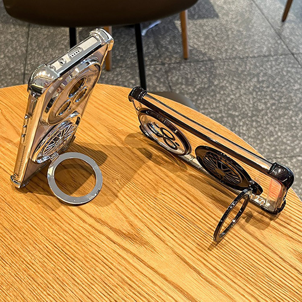 Stylish clear case for Realme 14 Pro+ 5G with built-in rotating ring and air-cushioned edges to guard against accidental falls.