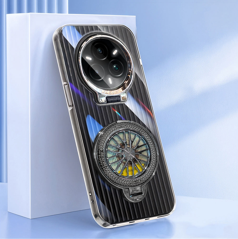 Black Realme 14 Pro+ case with gold rotating camera cover