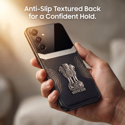 Galaxy A56 Satyamev Jayate 3D Metal Leather Back Case