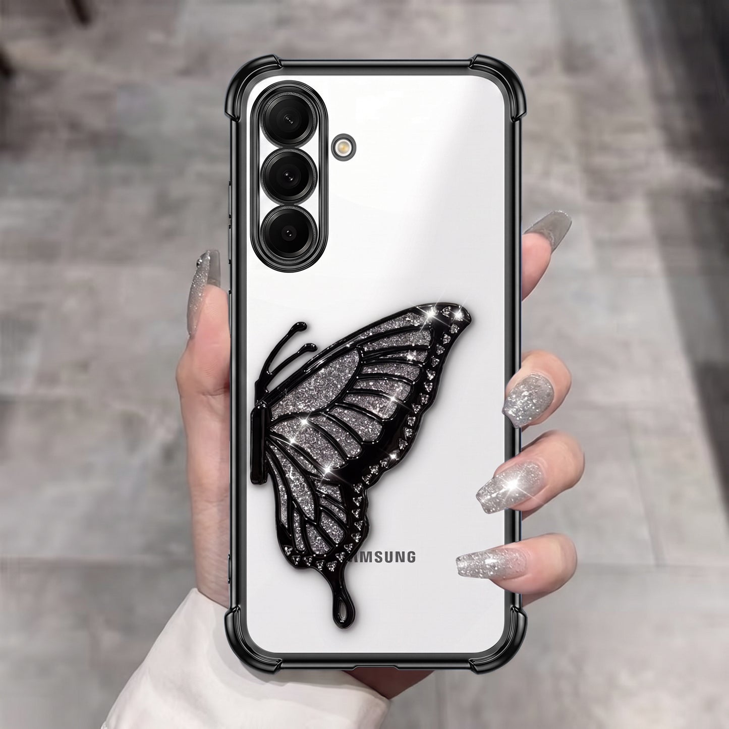 Samsung Galaxy A16 5G Premium Butterfly Glitter Transparent Shockproof Airbag Phone Case