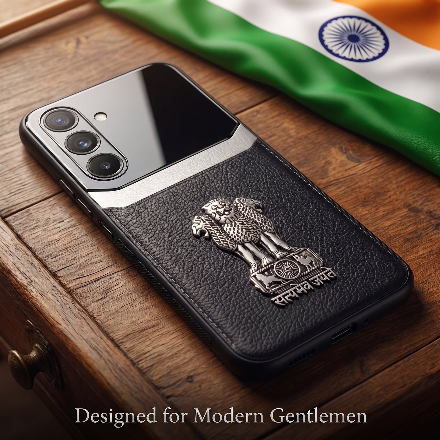 Galaxy A56 Satyamev Jayate 3D Metal Leather Back Case