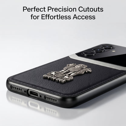 Galaxy A56 Satyamev Jayate 3D Metal Leather Back Case