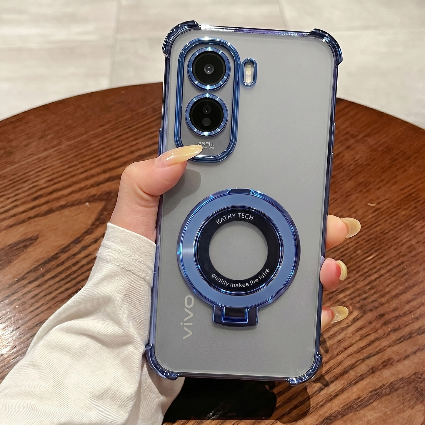 Vivo T5 Pro 5G Original Luxury Magnifier Ring Stand Shockproof Airbags Corner Case
