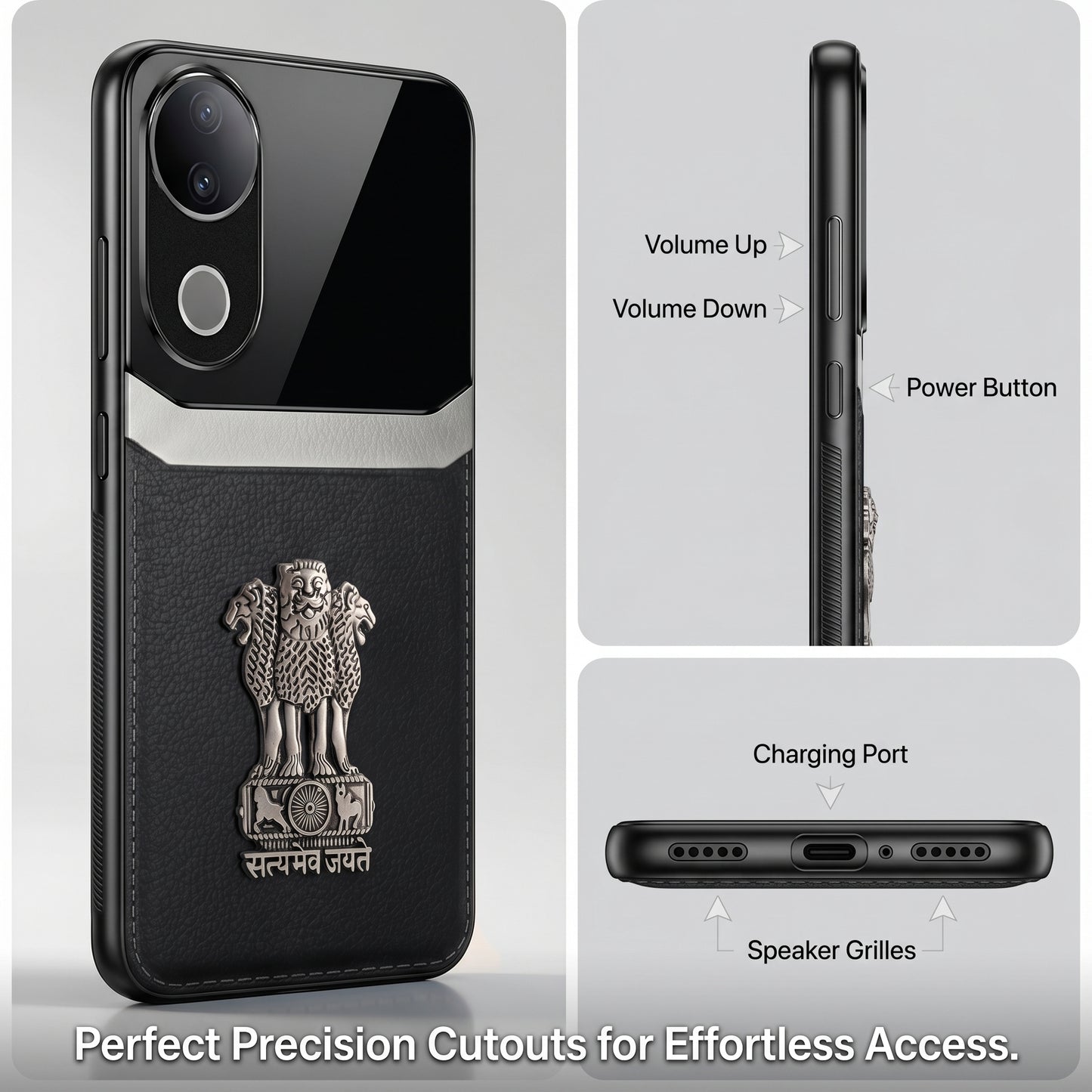 Vivo V50 5G Satyamev Jayate 3D Metal Leather Back Case
