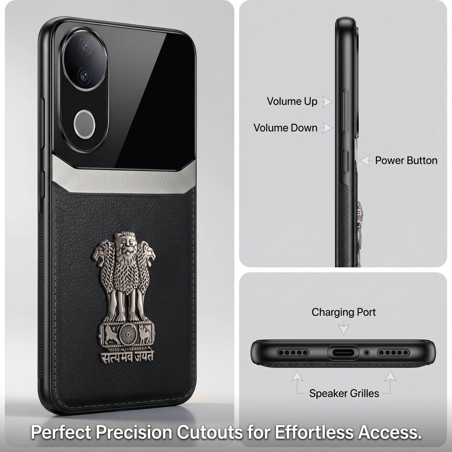 Vivo V50 5G Satyamev Jayate 3D Metal Leather Back Case