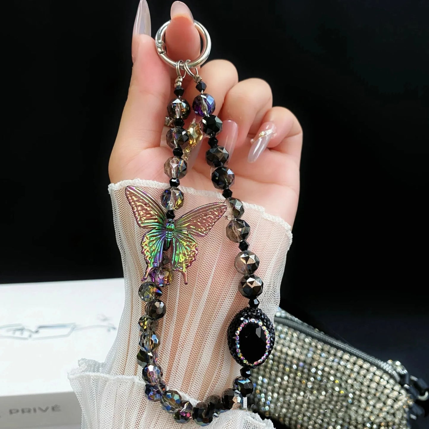 Vivo V60 5G Shockproof Butterfly Stand Case with Charm Strap