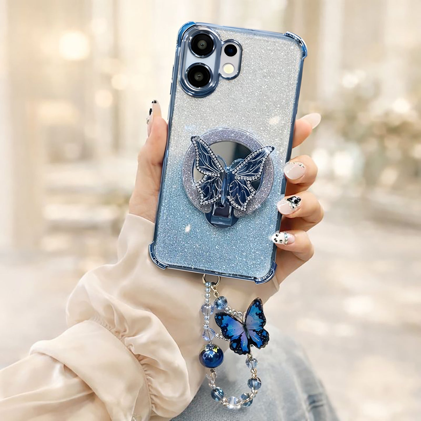 Vivo V60 5G Shockproof Butterfly Stand Case with Charm Strap