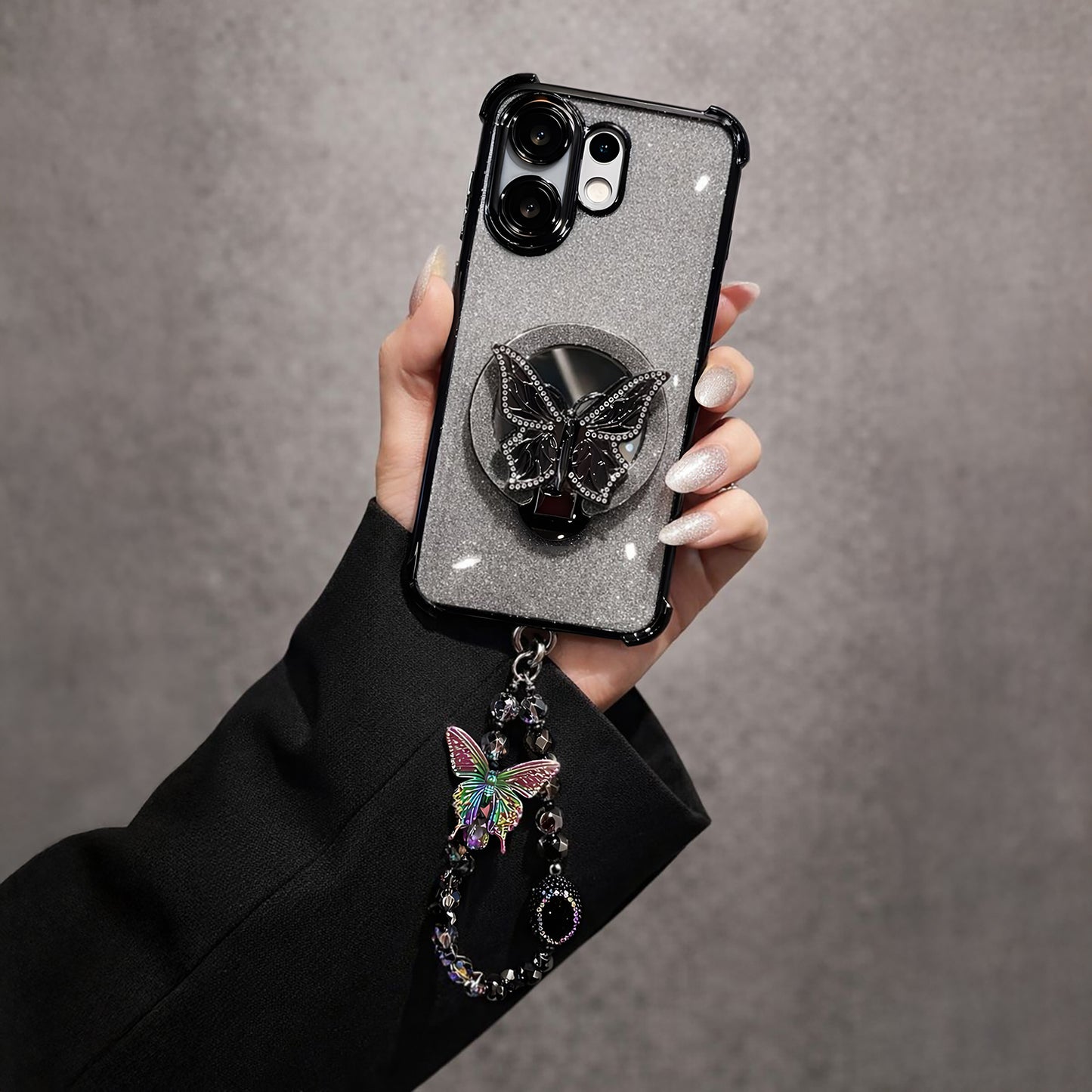 Vivo V60 5G Shockproof Butterfly Stand Case with Charm Strap