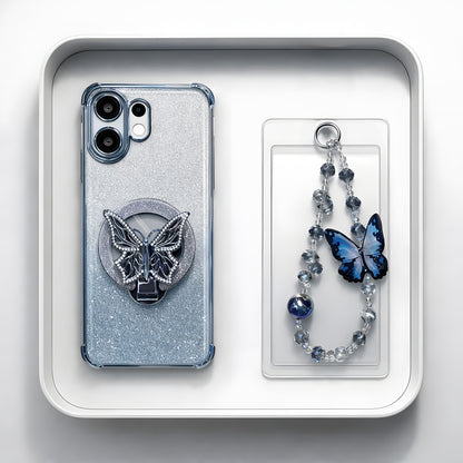 Vivo V60 5G Shockproof Butterfly Stand Case with Charm Strap
