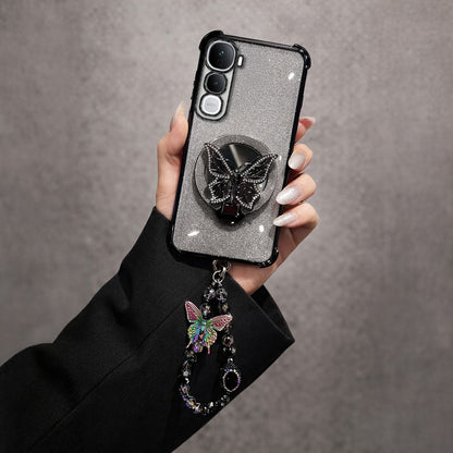 Vivo Y400 Pro 5G Shockproof Butterfly Stand Case with Charm Strap