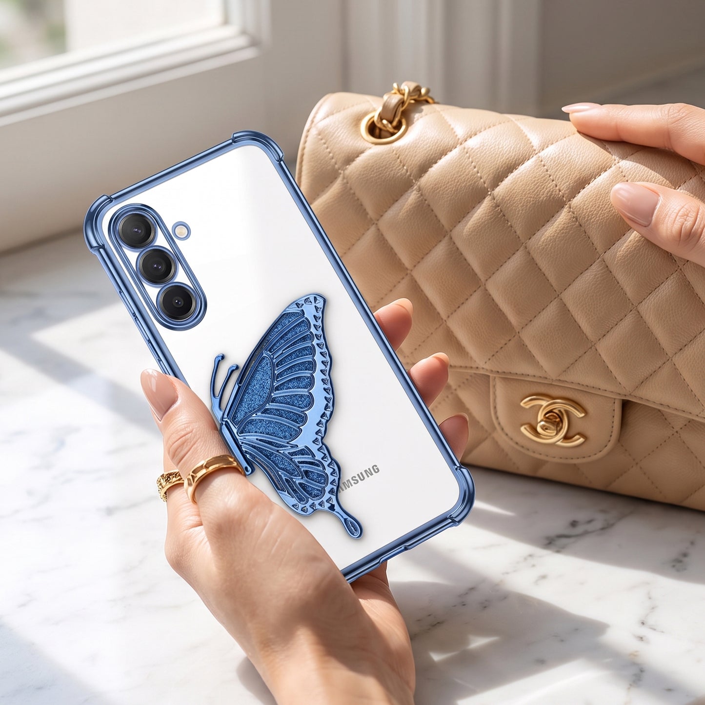 Samsung Galaxy A16 5G Premium Butterfly Glitter Transparent Shockproof Airbag Phone Case