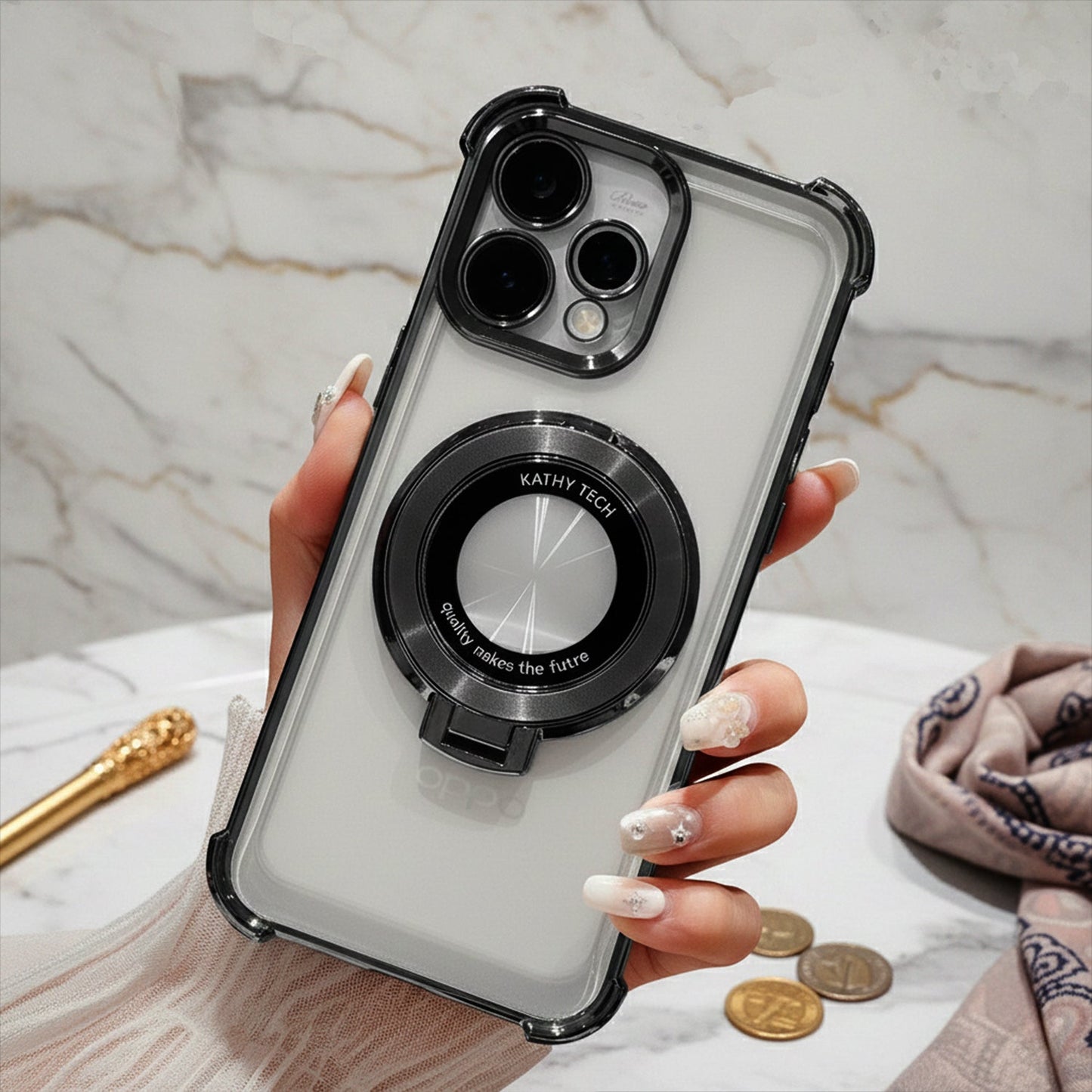 Oppo Reno 15 5G Original Luxury Magnifier Ring Stand Shockproof Airbags Corner Case