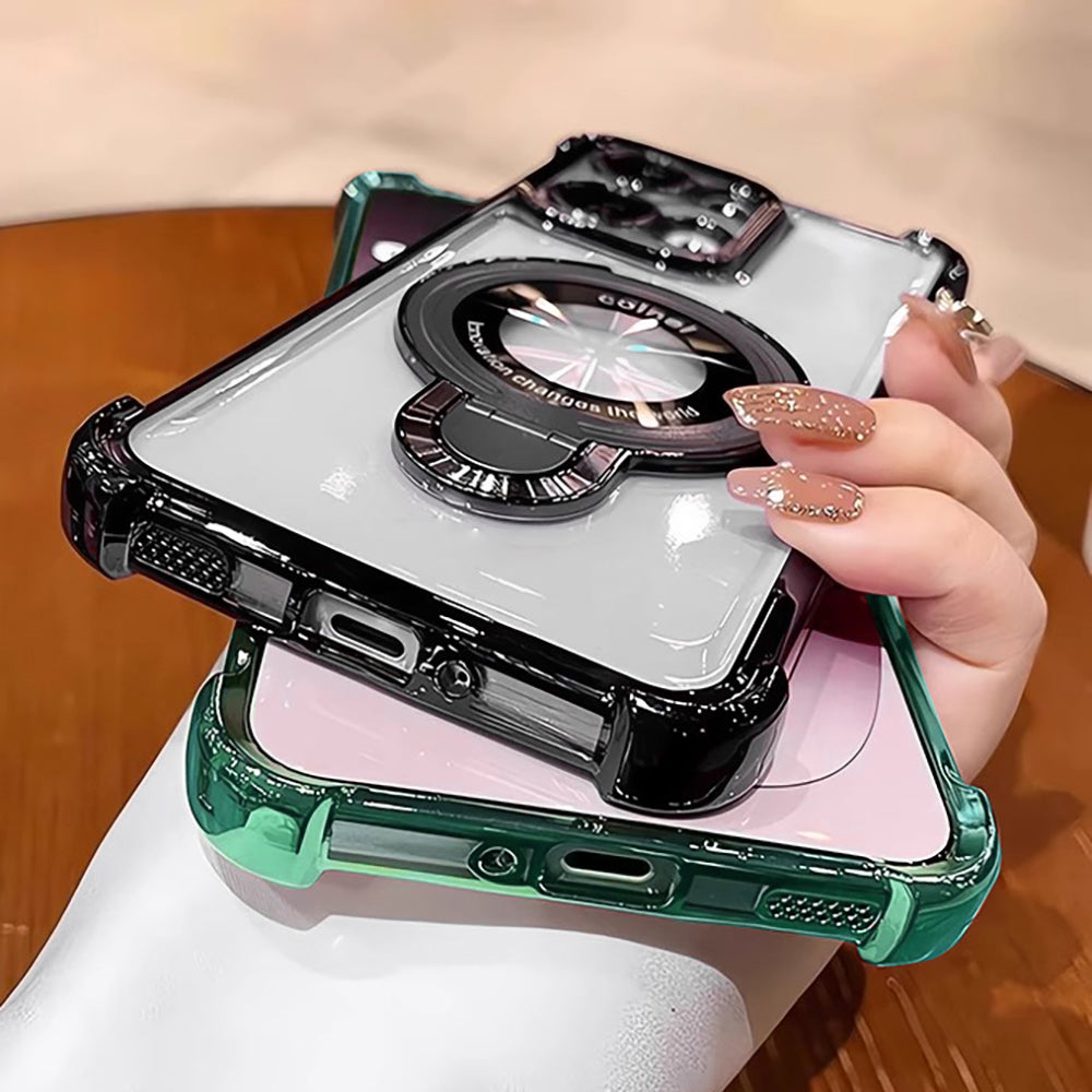 Oppo Reno14 5G Original Luxury Magnifier Ring Stand Shockproof Airbags Corner Case (Buy 1 Get 1 Surprise Cover)