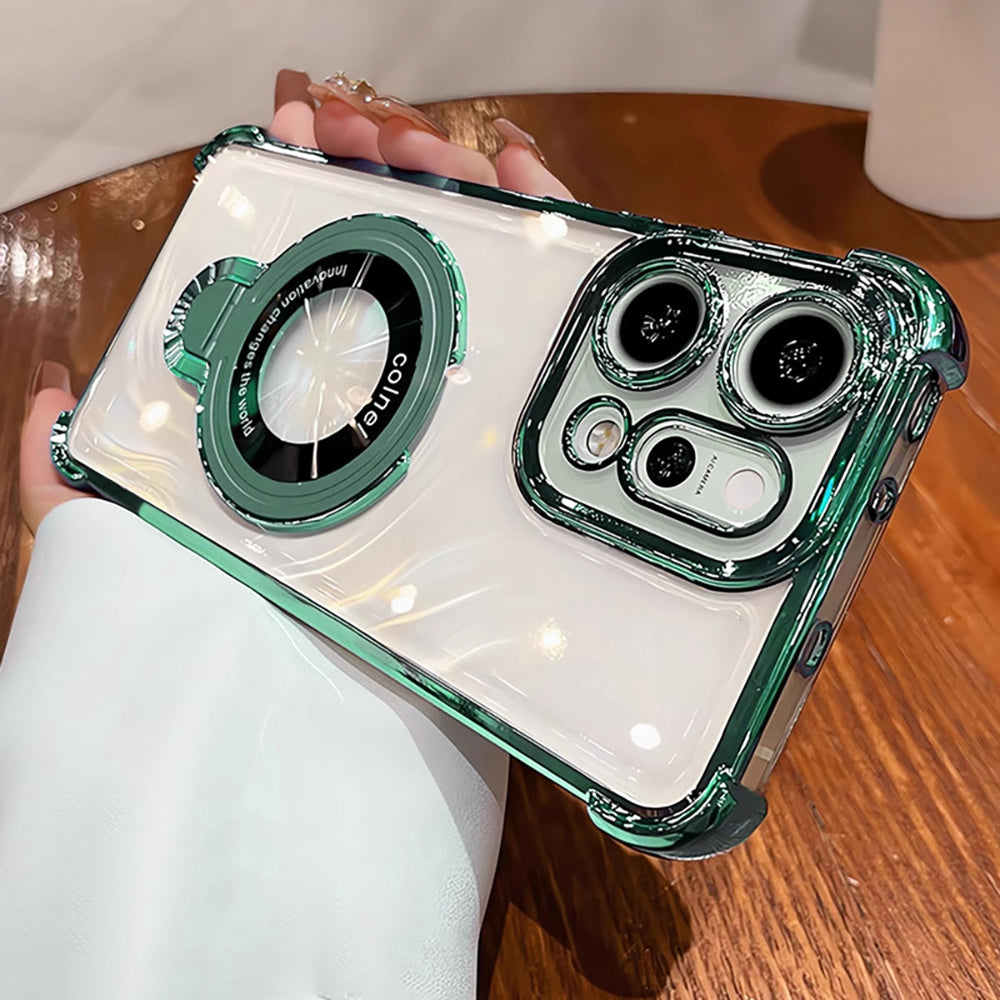 Oppo Reno14 5G Original Luxury Magnifier Ring Stand Shockproof Airbags Corner Case (Buy 1 Get 1 Surprise Cover)