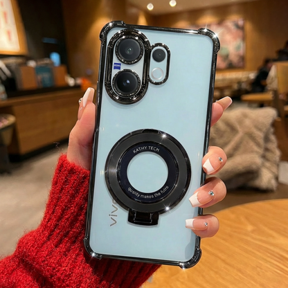 Vivo V60 5G Original Luxury Magnifier Ring Stand Shockproof Airbags Corner Case (Buy 1 Get 1 Surprise Cover)