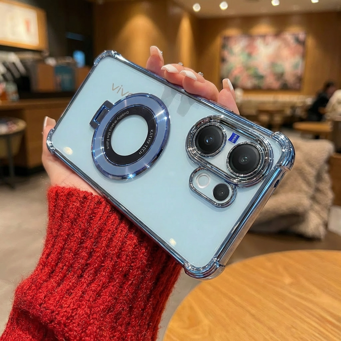 Vivo V60 5G Original Luxury Magnifier Ring Stand Shockproof Airbags Corner Case (Buy 1 Get 1 Surprise Cover)