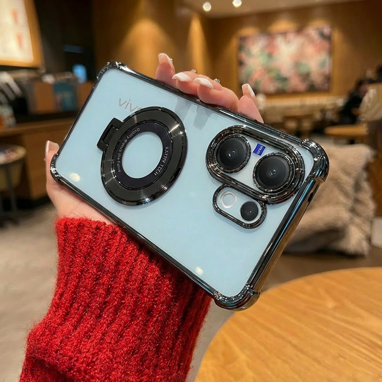 Vivo V60 5G Original Luxury Magnifier Ring Stand Shockproof Airbags Corner Case (Buy 1 Get 1 Surprise Cover)