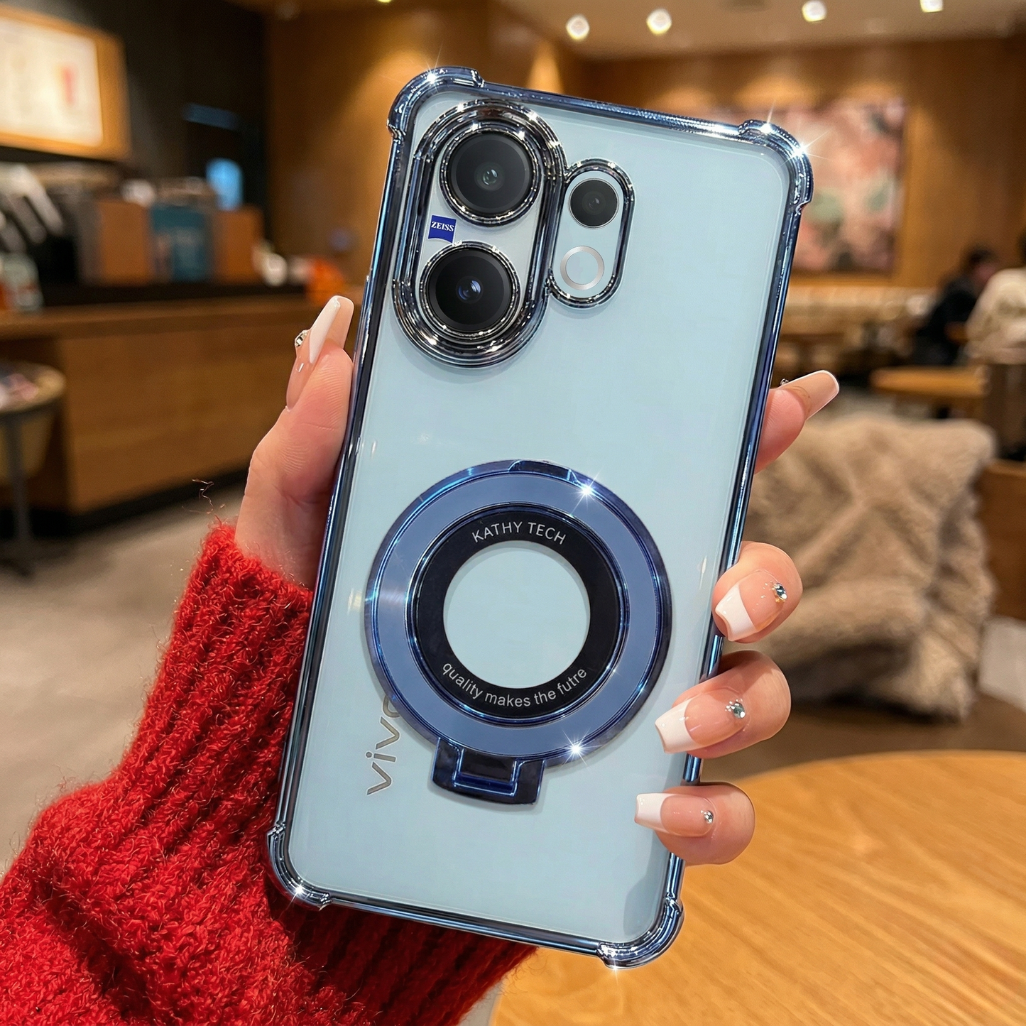 Vivo V60 5G Original Luxury Magnifier Ring Stand Shockproof Airbags Corner Case (Buy 1 Get 1 Surprise Cover)