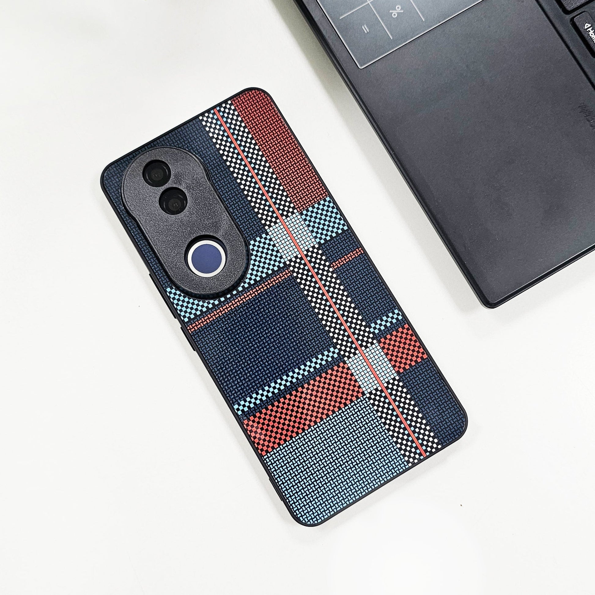 Vivo V50 5G Luxury Grid Pattern Glass Back Shockproof Case